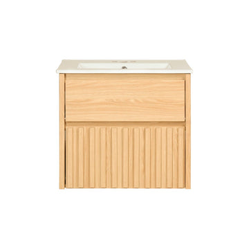 Sherwin Slat Modern Coastal 2-Drawer Wall Mounted Bath Vanity Cabinet Only (Sink Basin Not Included) - JONATHAN Y